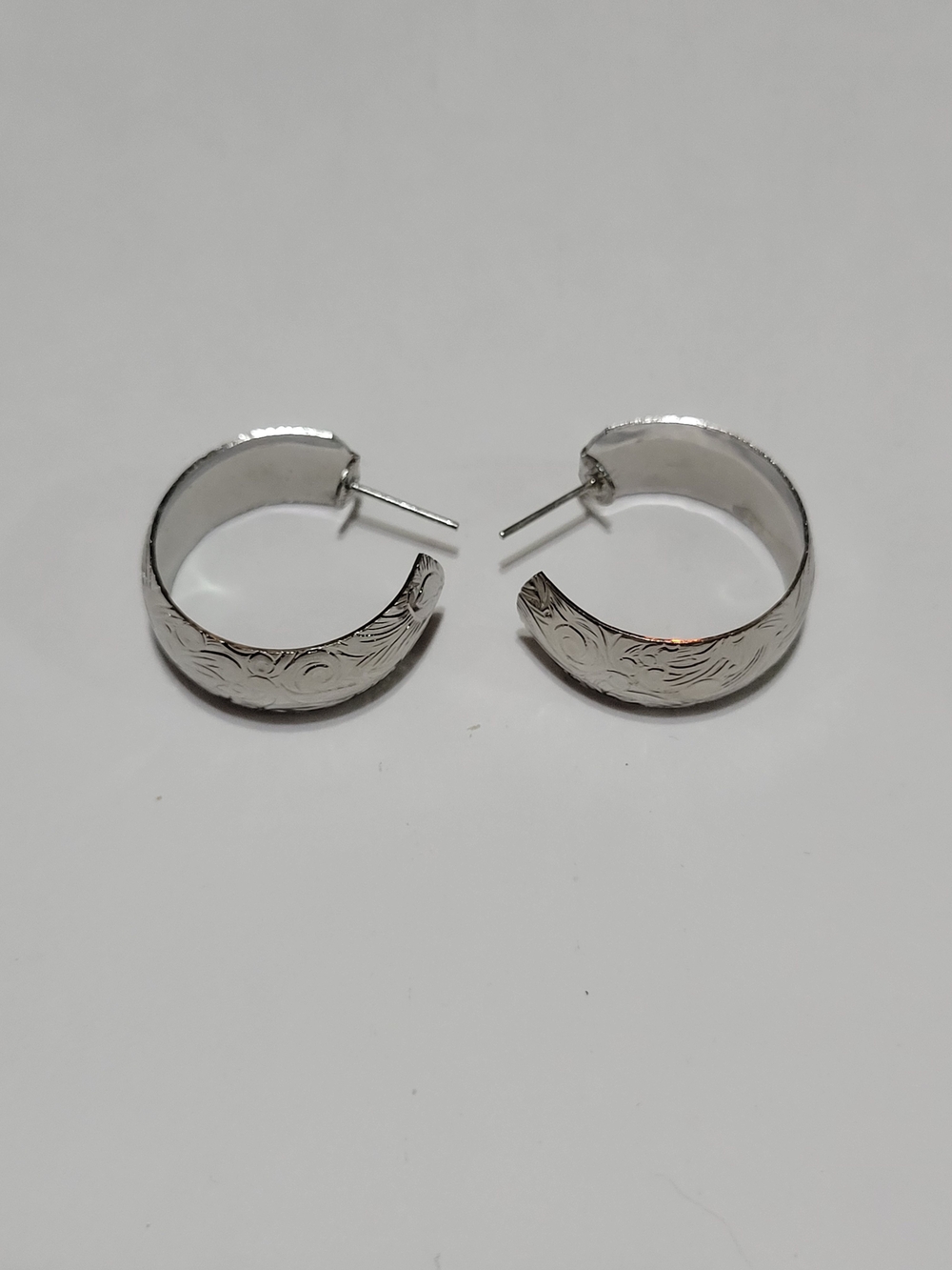 Silver Engraved Hoop Earrings - Classic Silver